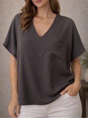 Zenana Outfitters Dark Gray V-Neck Pocket Top